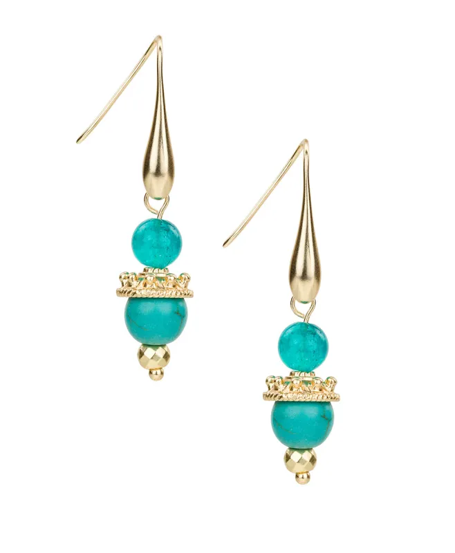 Double Teal Bead Drop Earrings - Eclectic Bead made by Patricia Nash