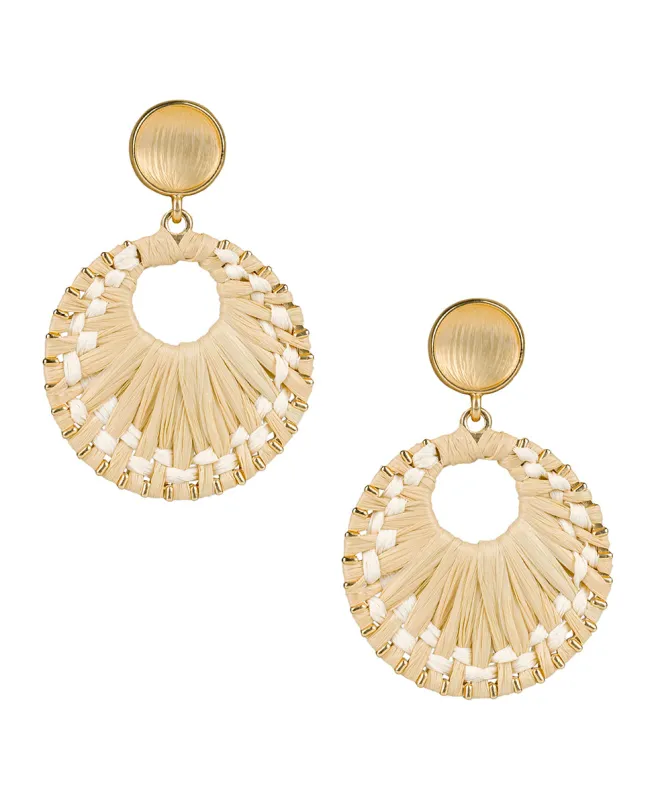 Resin Post Earrings with Wrapped Ring - Raffia Wrapped made by Patricia Nash