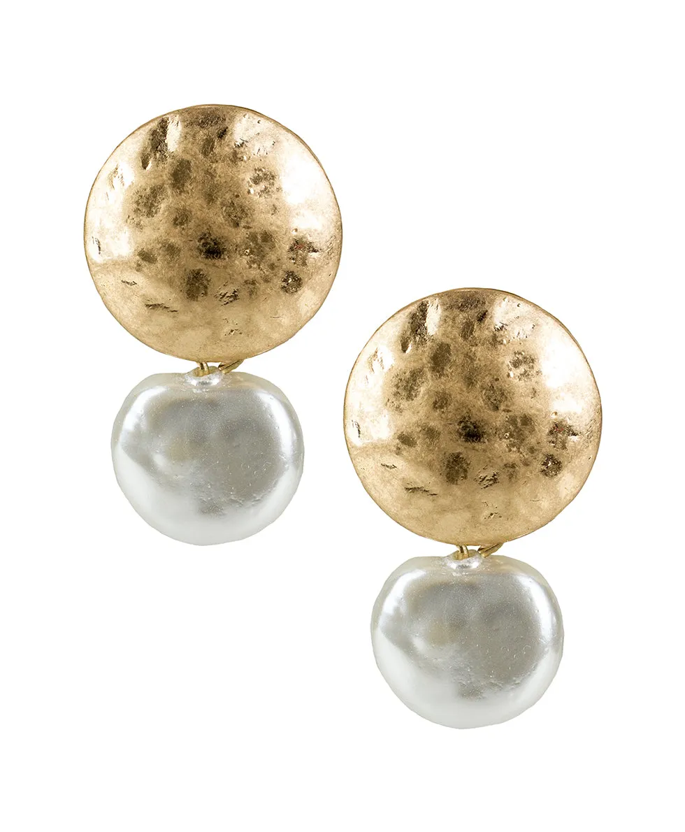 Hammered Disc Pearl Drop Earrings - Not So Basics sold by Patricia Nash