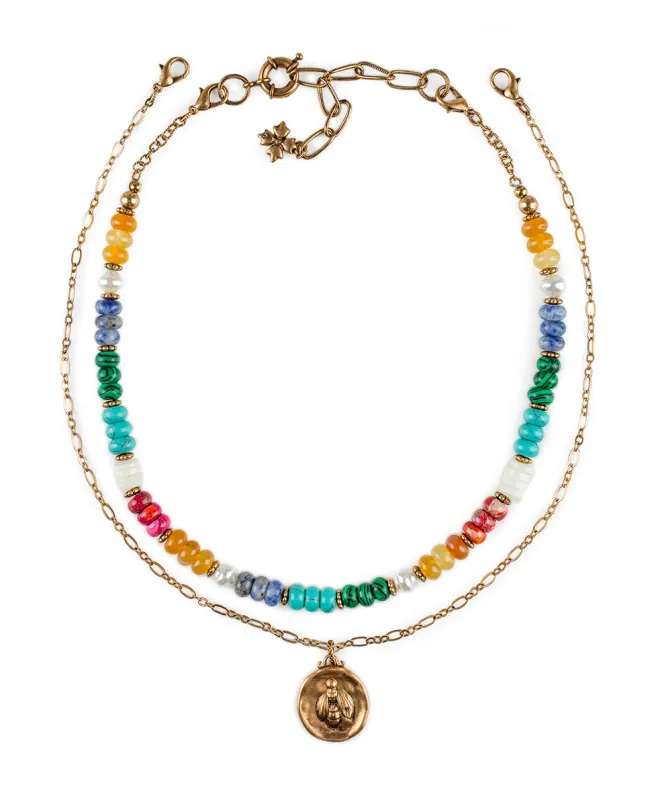 Double Strand Necklace with Bee Pendant - World Bead sold by Patricia Nash