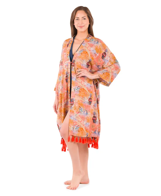 Ruana Cover‑Up with Tassels - Paris Map made by Patricia Nash