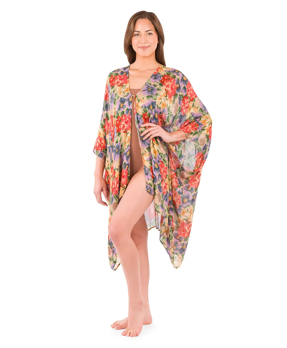 Short Ruana Cover‑Up - French Hydrangeas sold by Patricia Nash