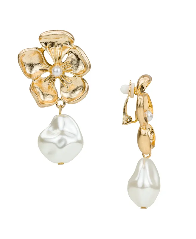 Large Flower Pearl Drop Clip Earrings - French Garden Collection made by Patricia Nash