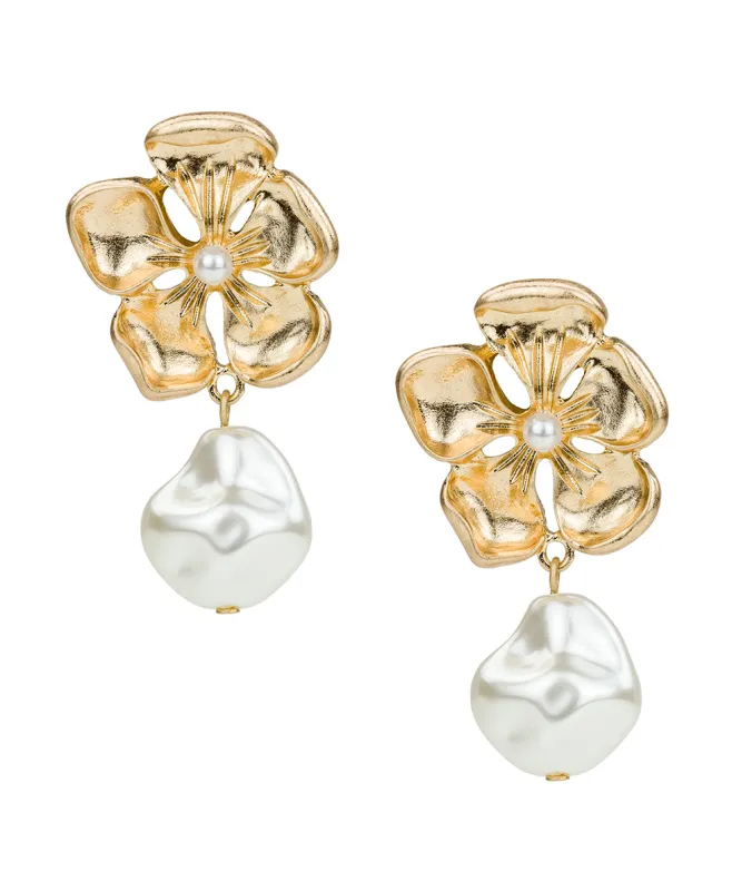 Large Flower Pearl Drop Post Earrings - French Garden Collection made by Patricia Nash
