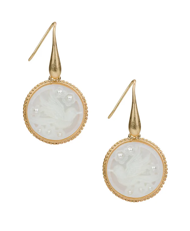 Carved Bird Drop Earrings - Mother of Pearl Bird Collection made by Patricia Nash