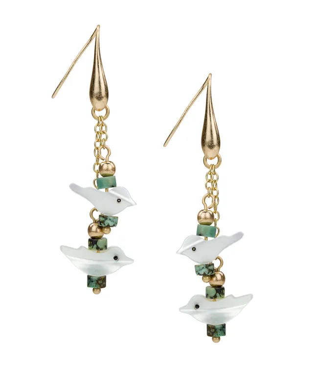 Double Bird Drop Earrings - Mother of Pearl Bird Collection sold by Patricia Nash