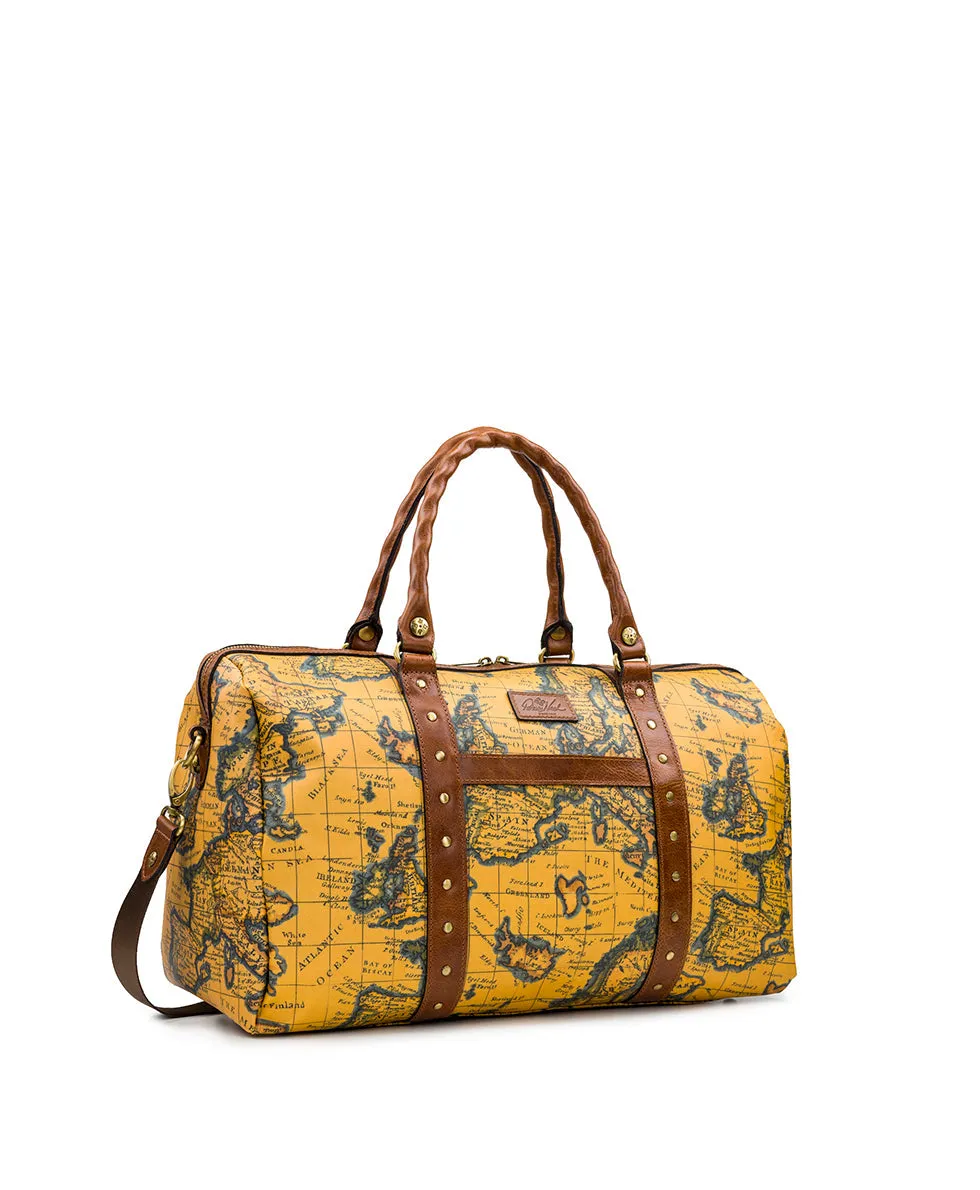 Milano Weekender Duffel Bag - Patina Coated Linen Canvas — European Map Print sold by Patricia Nash product image thumbnail 3