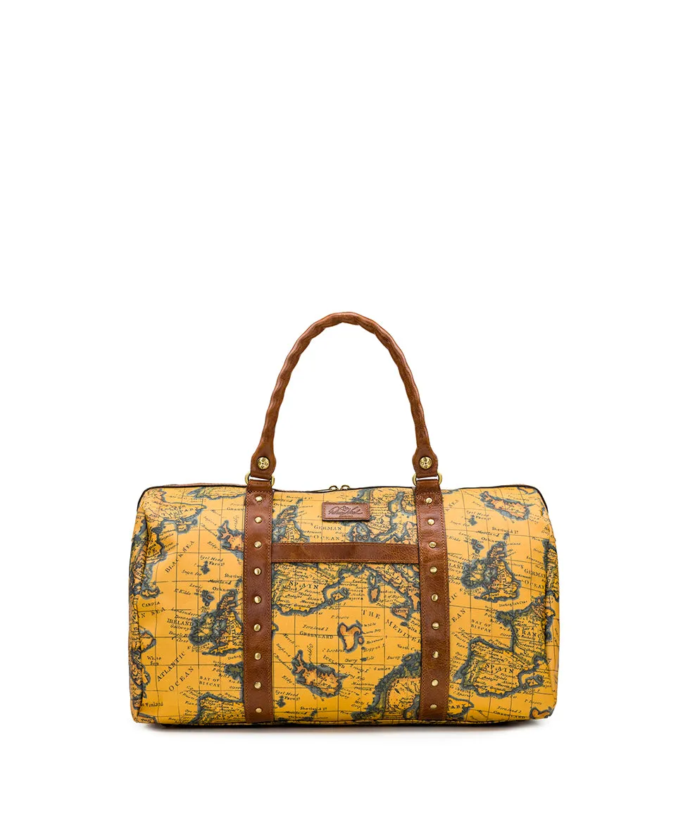 Milano Weekender Duffel Bag - Patina Coated Linen Canvas — European Map Print sold by Patricia Nash