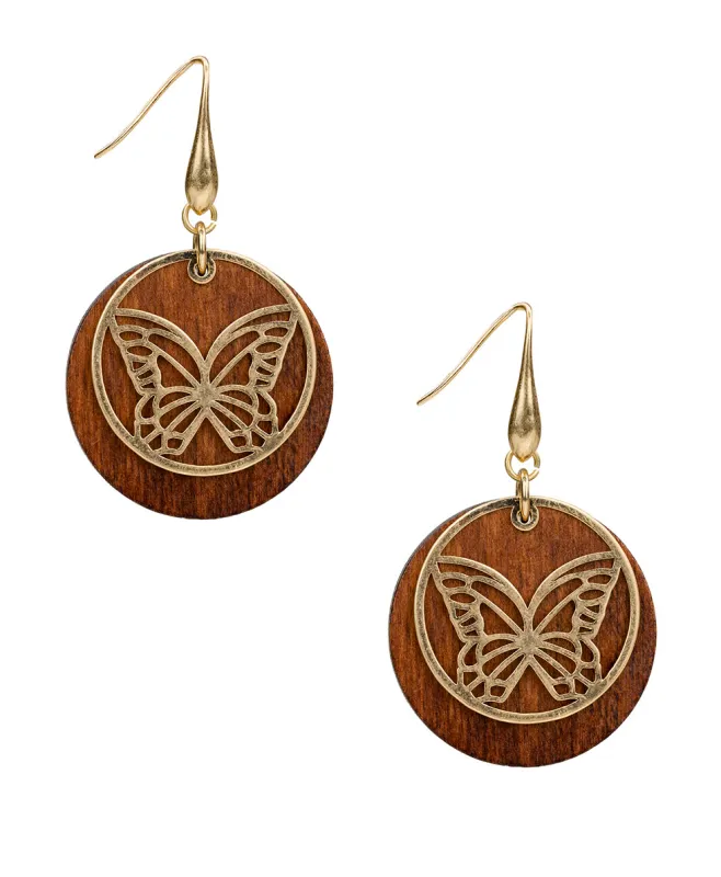 Butterfly Disc Drop Earrings - Wood Butterfly Collection made by Patricia Nash