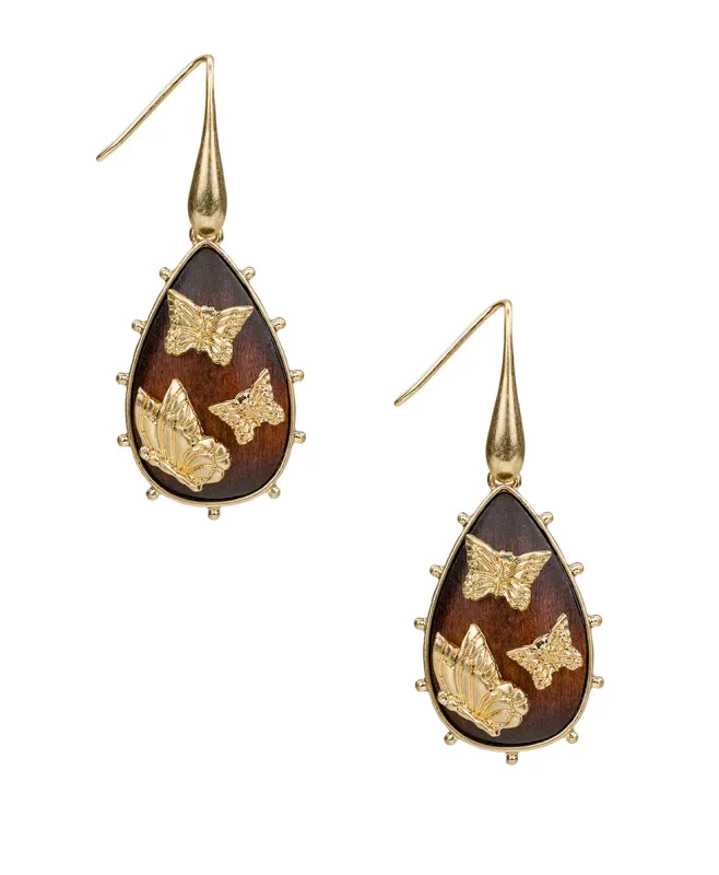 Tear Drop Butterfly Earrings - Wood Butterfly Collection made by Patricia Nash