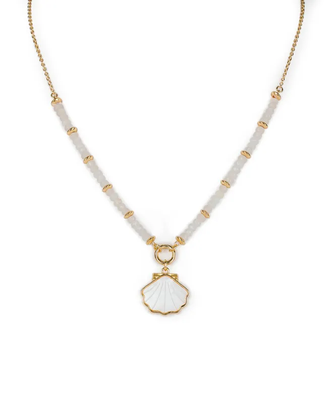 Shell Pendant Beaded Necklace - Scallop Seashore made by Patricia Nash
