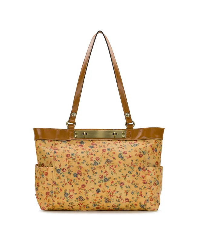 Ria Tote - Patina Coated Linen Canvas – Fleur de Jardin made by Patricia Nash