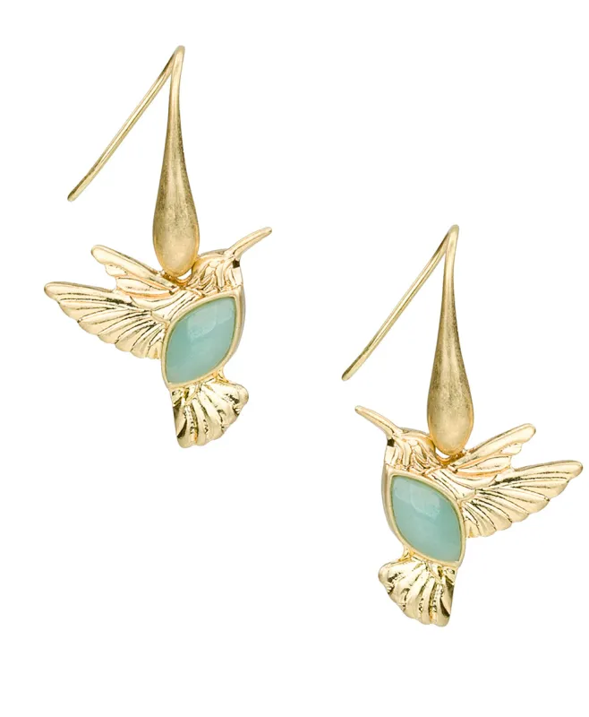 Stone Hummingbird Drop Earrings - Enamel Hummingbird Collection made by Patricia Nash