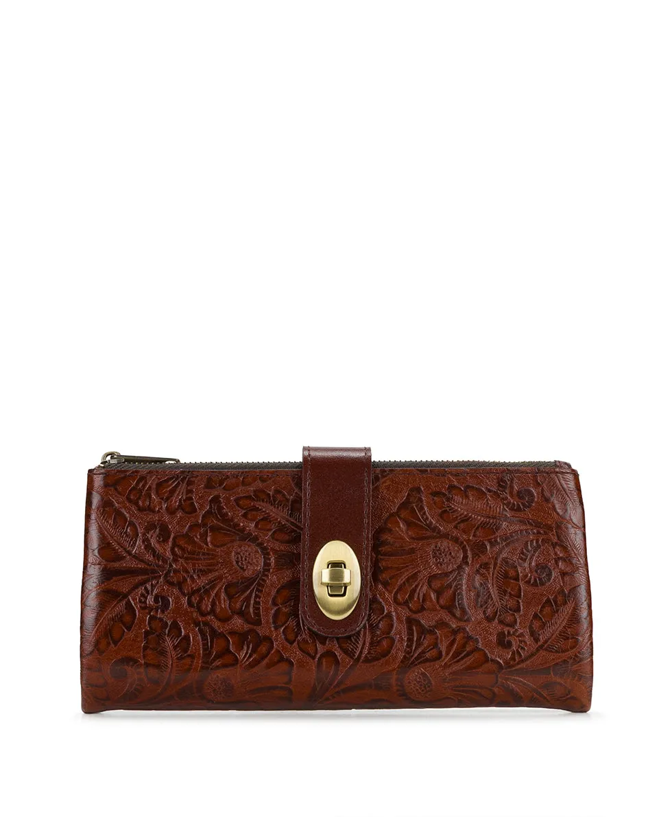 Annesley Wristlet | Brazilian Supple Tooled | Cognac sold by Patricia Nash