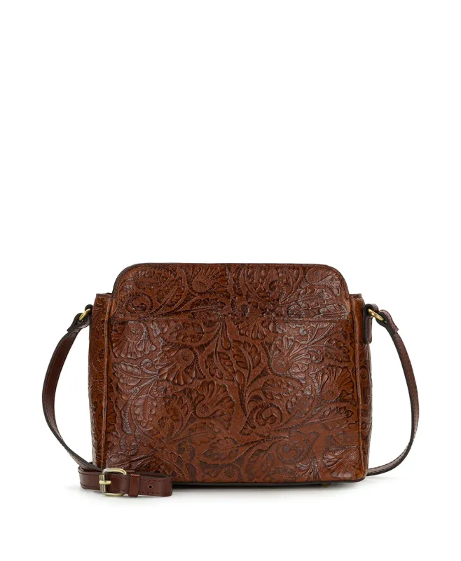 Ithaca Crossbody | Brazilian Supple Tooled | Cognac made by Patricia Nash