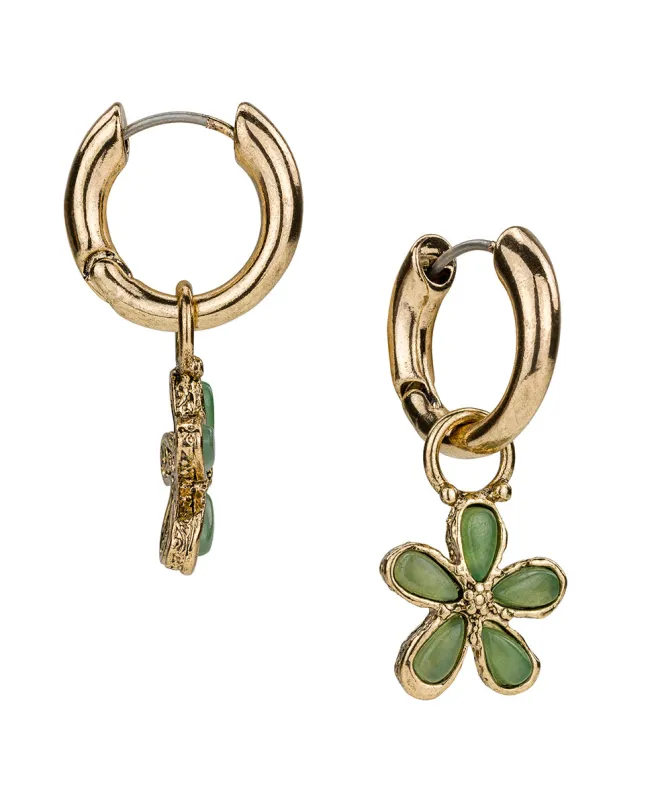 Green Aventurine Huggie Drop Earrings | Stone Inlay Collection | Antique Gold made by Patricia Nash
