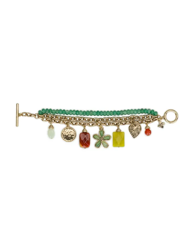 3 Strand Charm Bracelet | Stone Inlay Collection | Antique Gold made by Patricia Nash