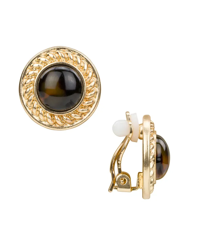 Button Earrings | Clip | Pave Tortoise Resin Collection | Matte Gold made by Patricia Nash