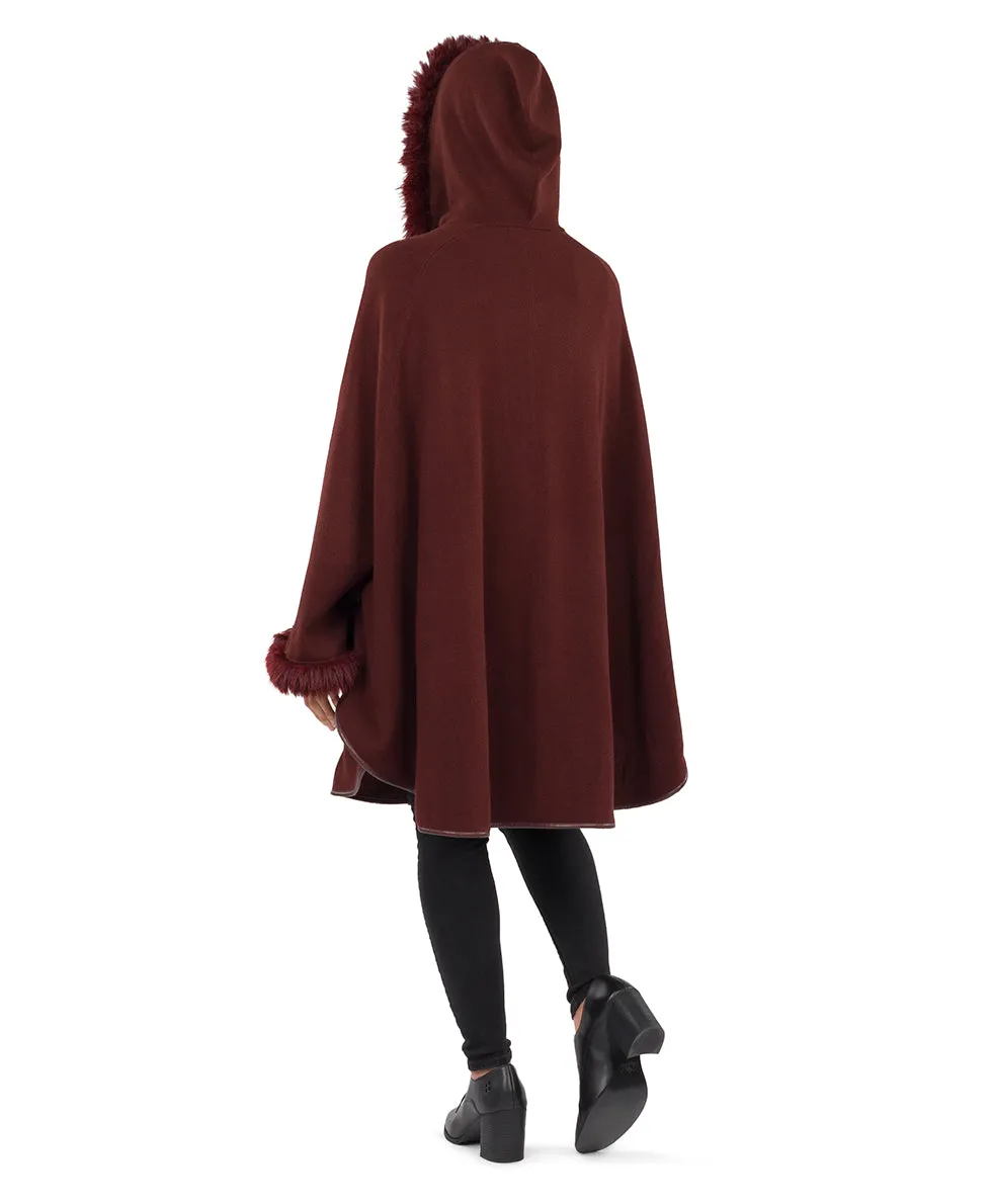 Hooded Cape with Faux Fur | Vintage | Chocolate sold by Patricia Nash product image thumbnail 3