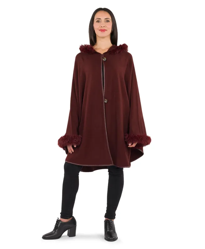 Hooded Cape with Faux Fur | Vintage | Chocolate made by Patricia Nash
