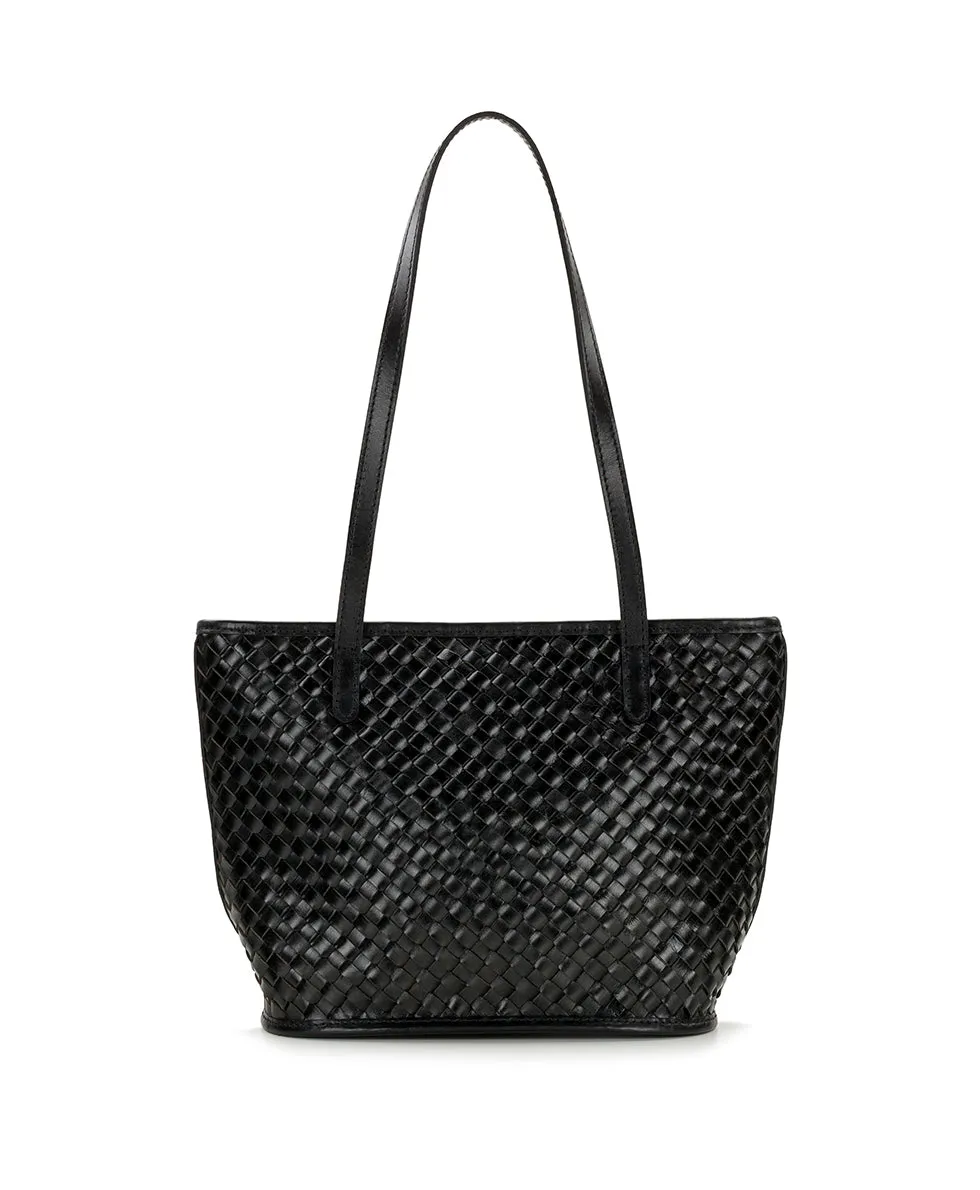 Emmie Satchel Tote | Hand Stained Woven | Black sold by Patricia Nash