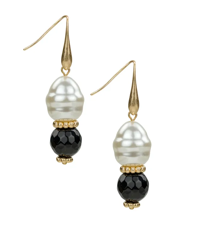 Double Pearl Drop Earrings | Eclectic Bead Collection | Worn Gold made by Patricia Nash