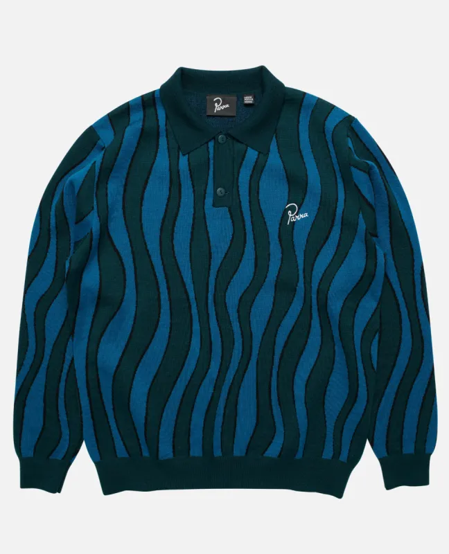 byParra Aqua Weed Waves Knitted Polo Shirt (Multi) sold by Patta