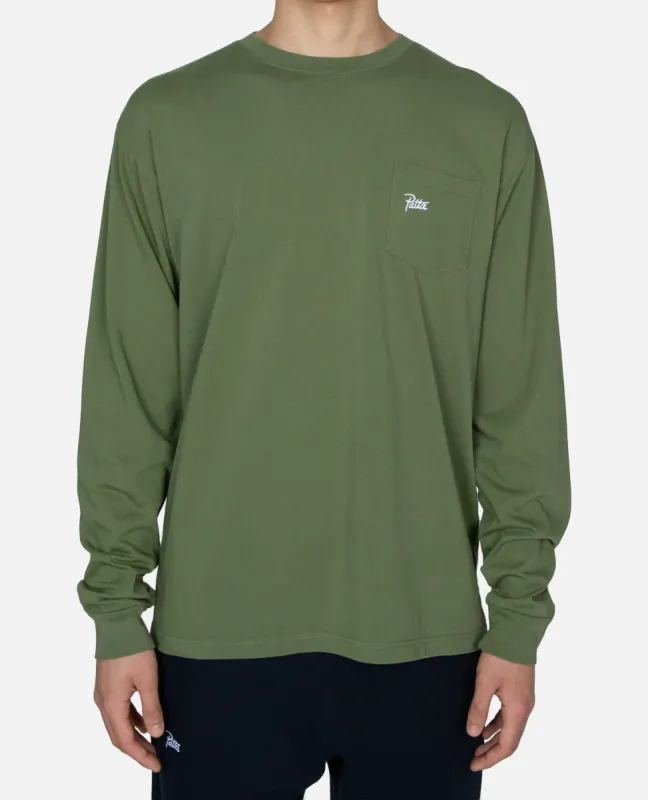 Patta Basic Washed Pocket Longsleeve T-Shirt (Olivine) sold by Patta