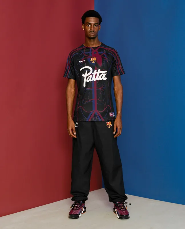 FCB x Patta Culers del Món Men's Patta Script Logo Pre-Match Jersey (Black/White) made by Patta