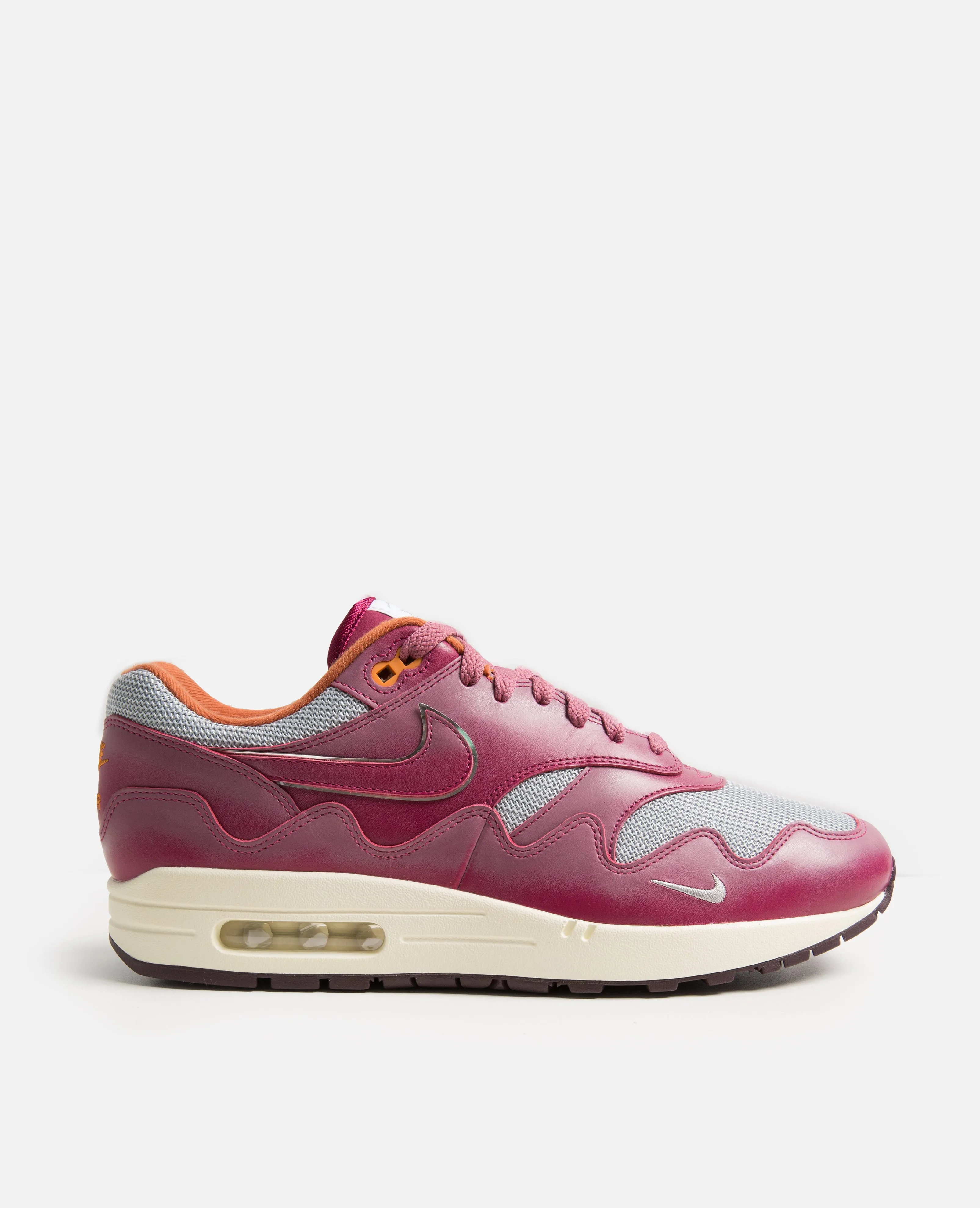 Patta x Nike Air Max 1 (Metallic Silver/Rush Maroon) sold by Patta