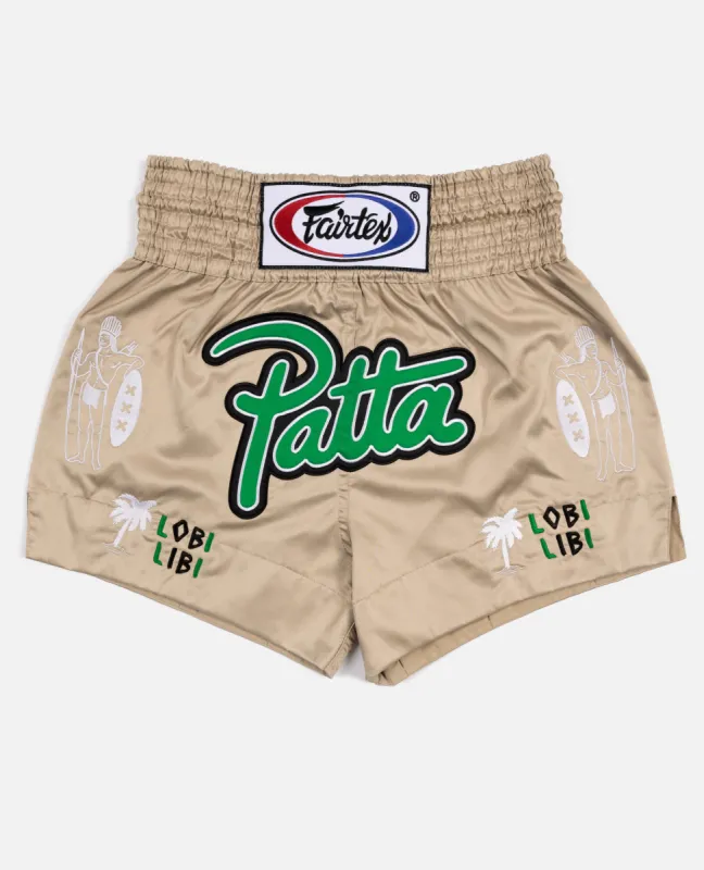 Patta x Fairtex Muay Thai Shorts (Gold/Jolly Green) made by Patta