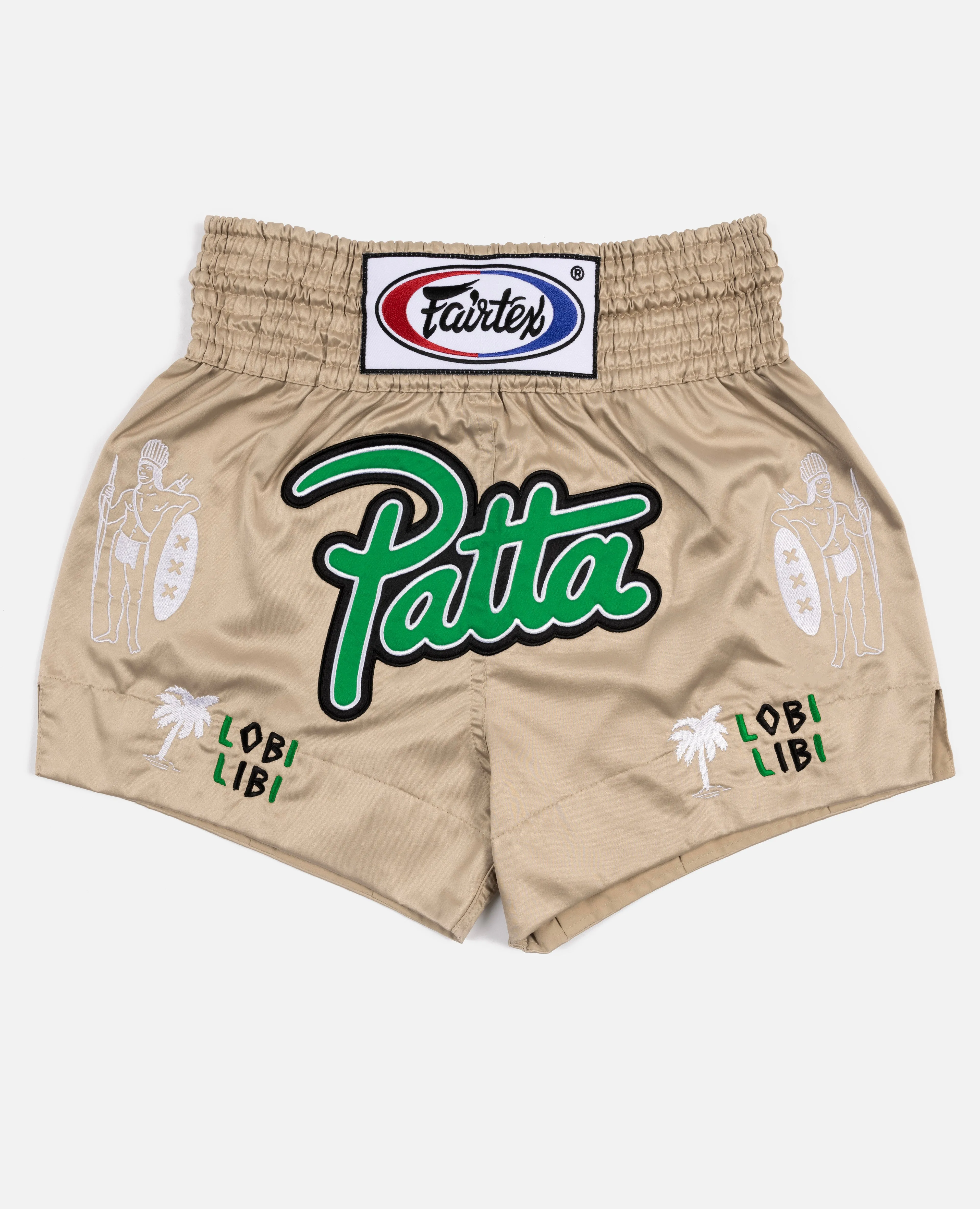 Patta x Fairtex Muay Thai Shorts (Gold/Jolly Green) sold by Patta