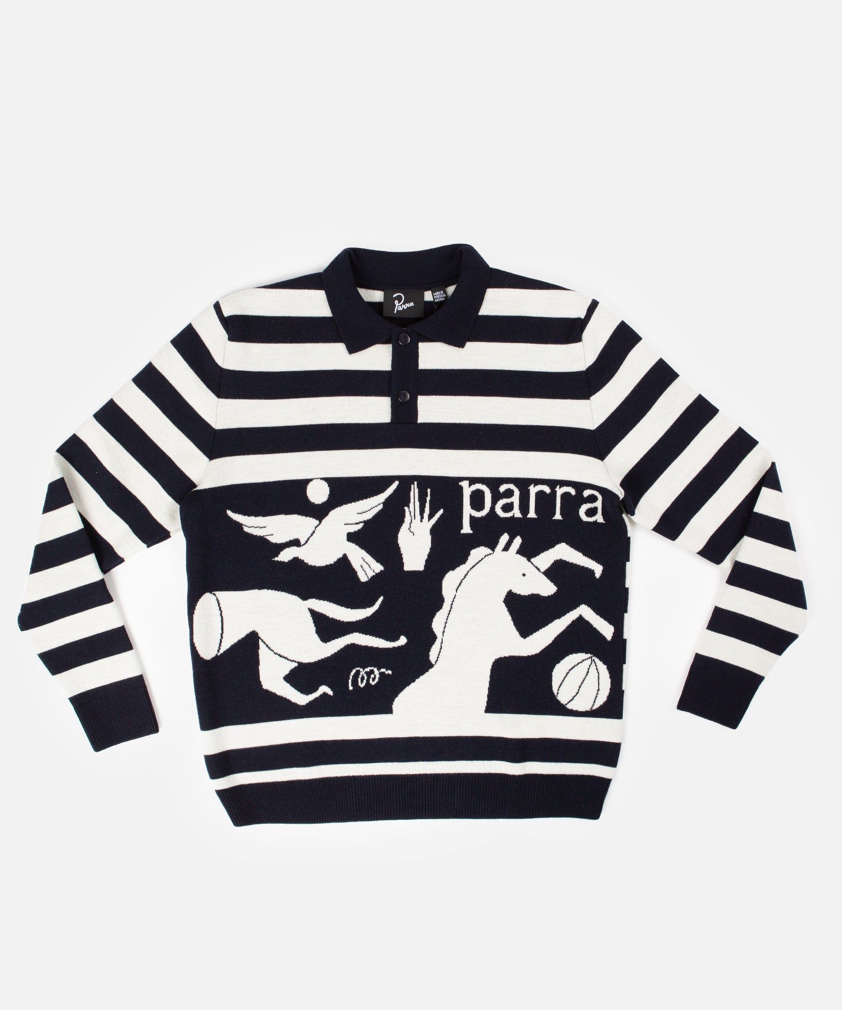 byParra Basket Bird Horse Knitted Polo Shirt (Multi) sold by Patta