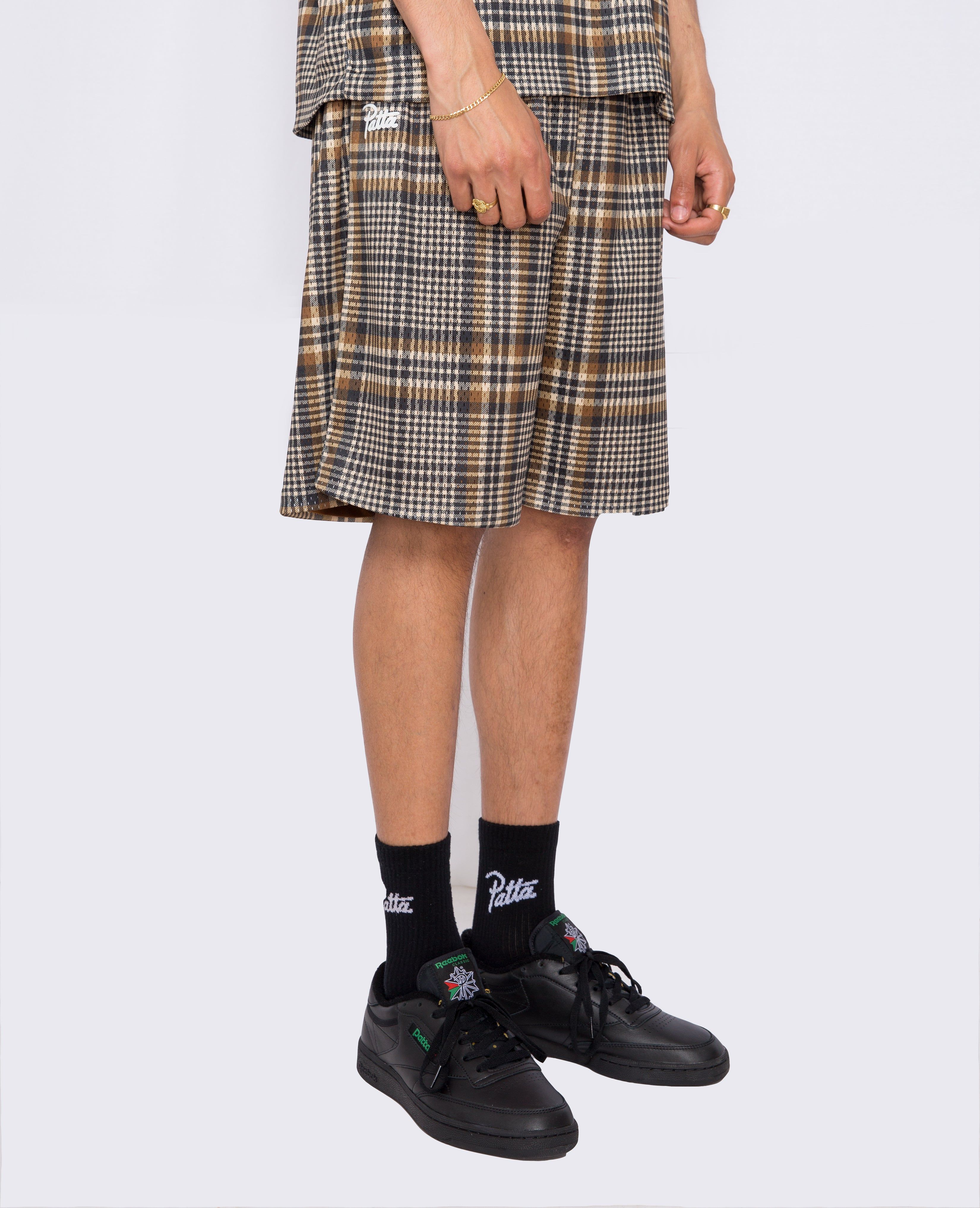 Patta Glen Check Mesh Shorts (Oyster Grey/Monk'S Brown) sold by Patta product image thumbnail 2