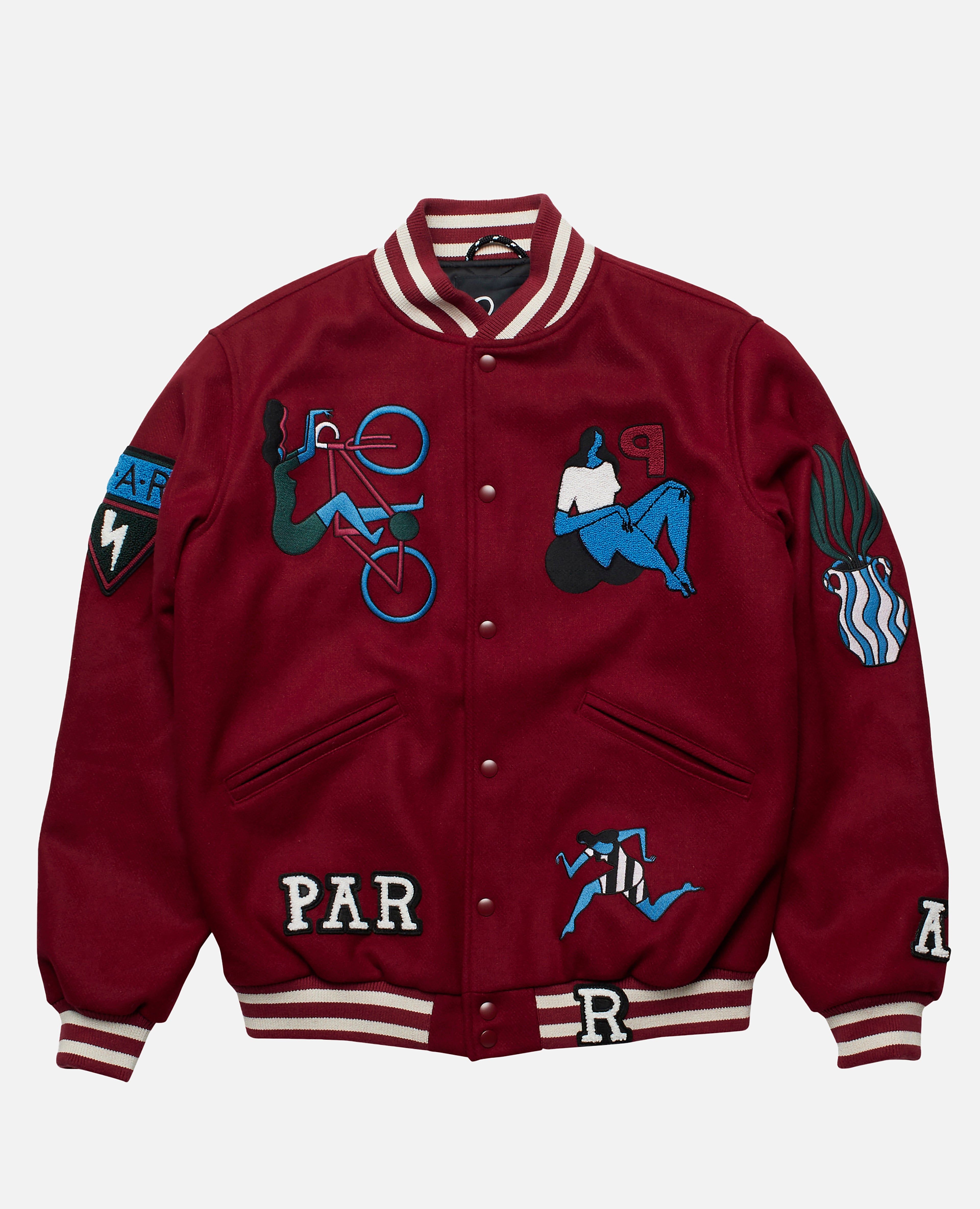 byParra Run Sit & Bike Varsity Jacket (Dark Red) sold by Patta