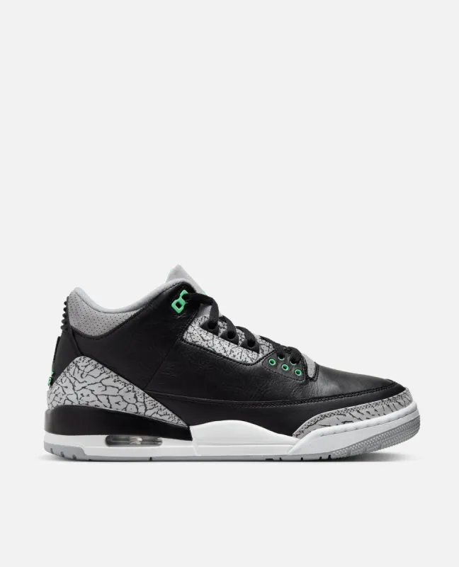 Nike Air Jordan 3 Retro (Black/Green Glow-Wolf Grey-White) sold by Patta