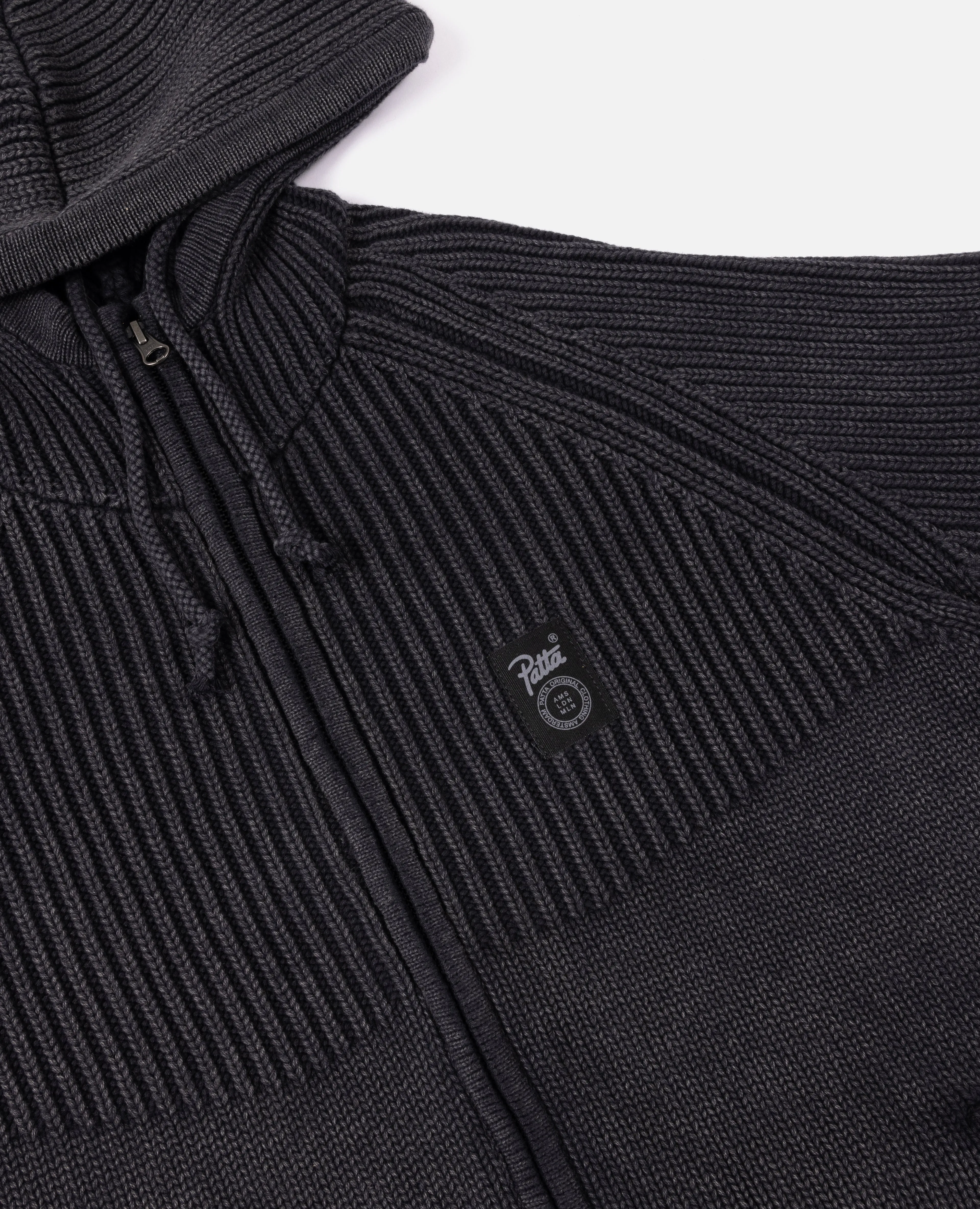 Patta Ribbed Knitted Zip Up Hooded Sweater (Black) sold by Patta product image thumbnail 3