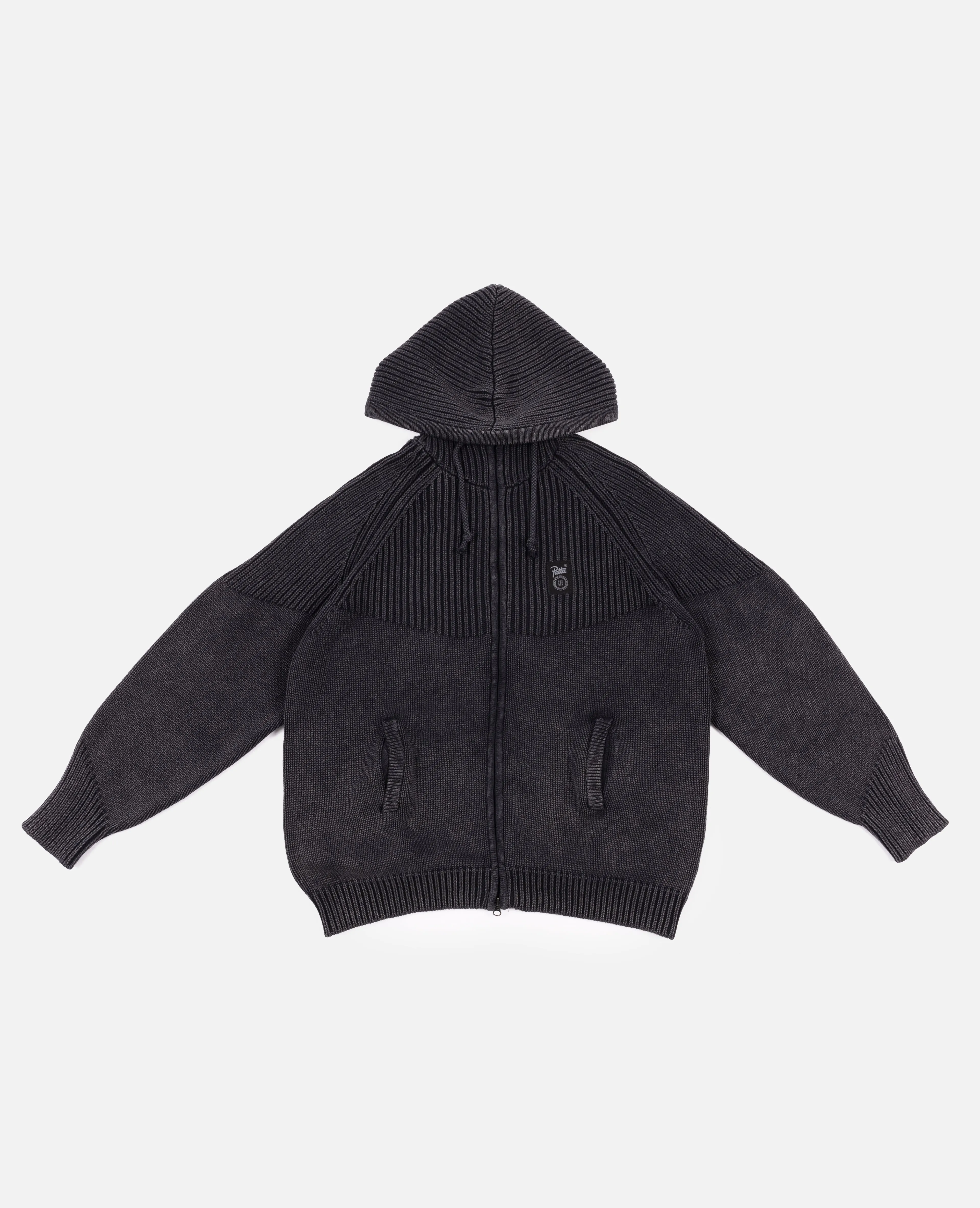 Patta Ribbed Knitted Zip Up Hooded Sweater (Black) sold by Patta