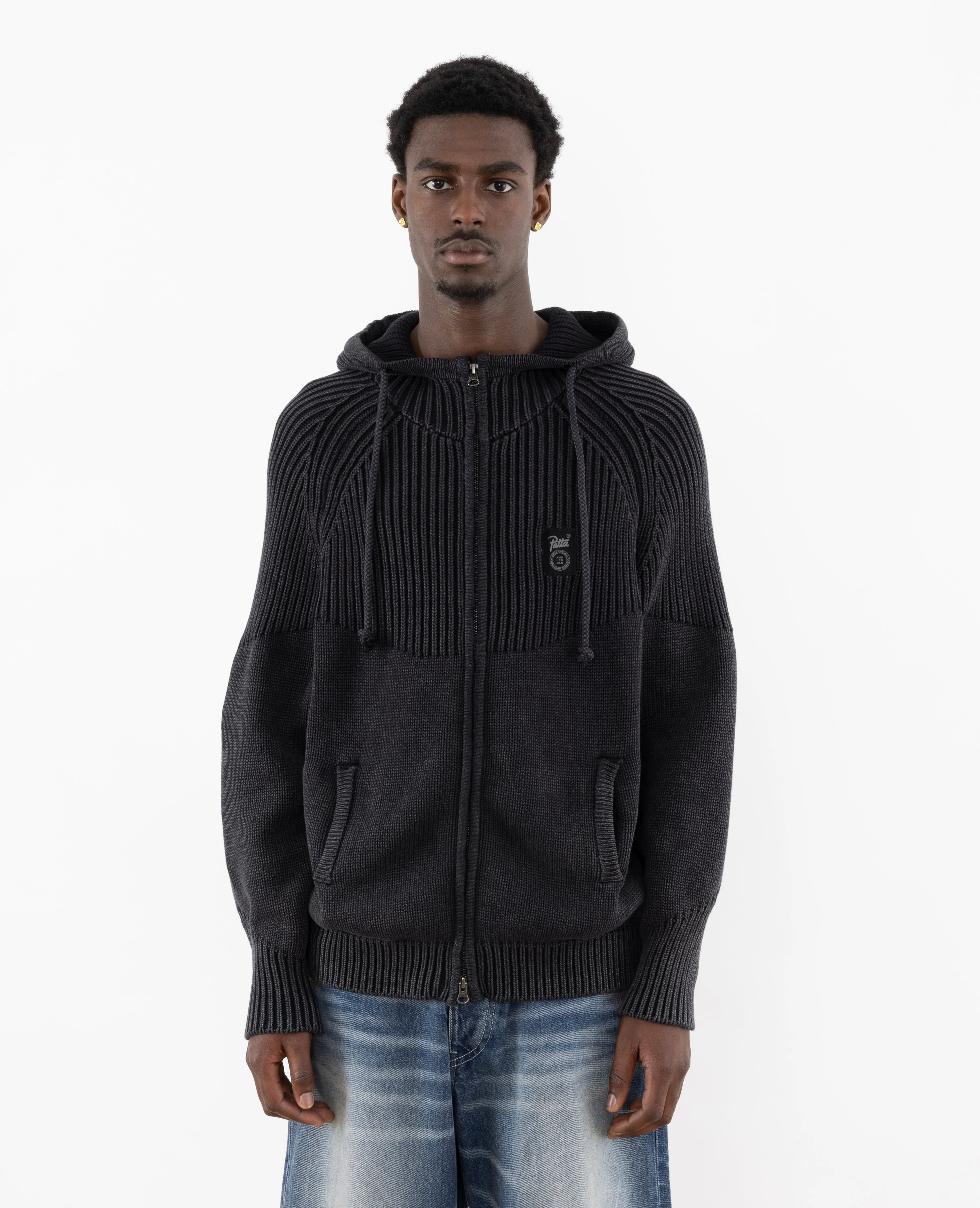 Patta Ribbed Knitted Zip Up Hooded Sweater (Black) sold by Patta product image thumbnail 2