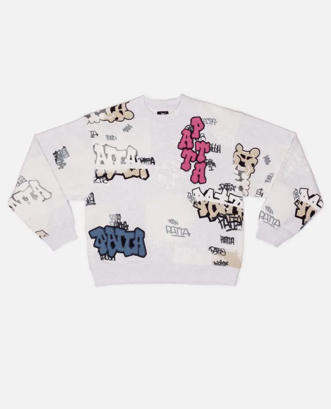 Patta Graffiti Boxy Crewneck Sweater (Snow Melange Grey) sold by Patta
