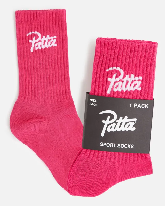 Patta Script Logo Sport Socks (Fuchsia Red) sold by Patta
