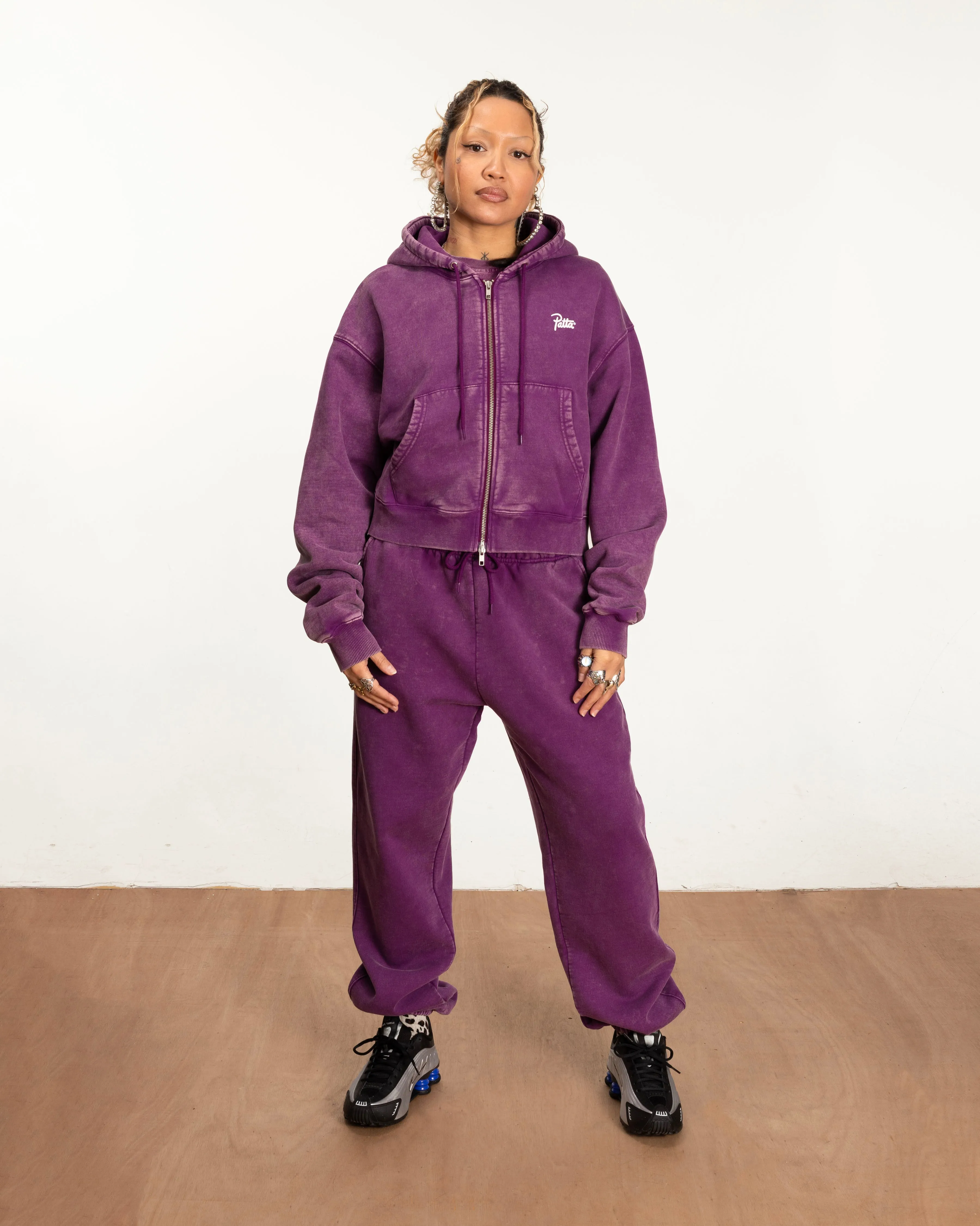 Patta Femme Acid Wash Cropped Zip-Up Hooded Sweater (Dark Purple ) sold by Patta product image thumbnail 3