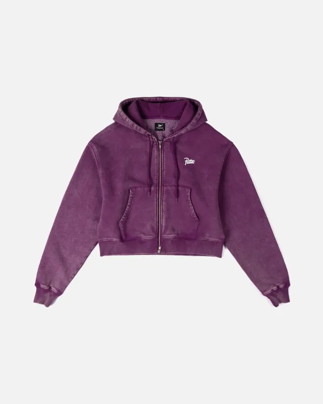 Patta Femme Acid Wash Cropped Zip-Up Hooded Sweater (Dark Purple ) sold by Patta