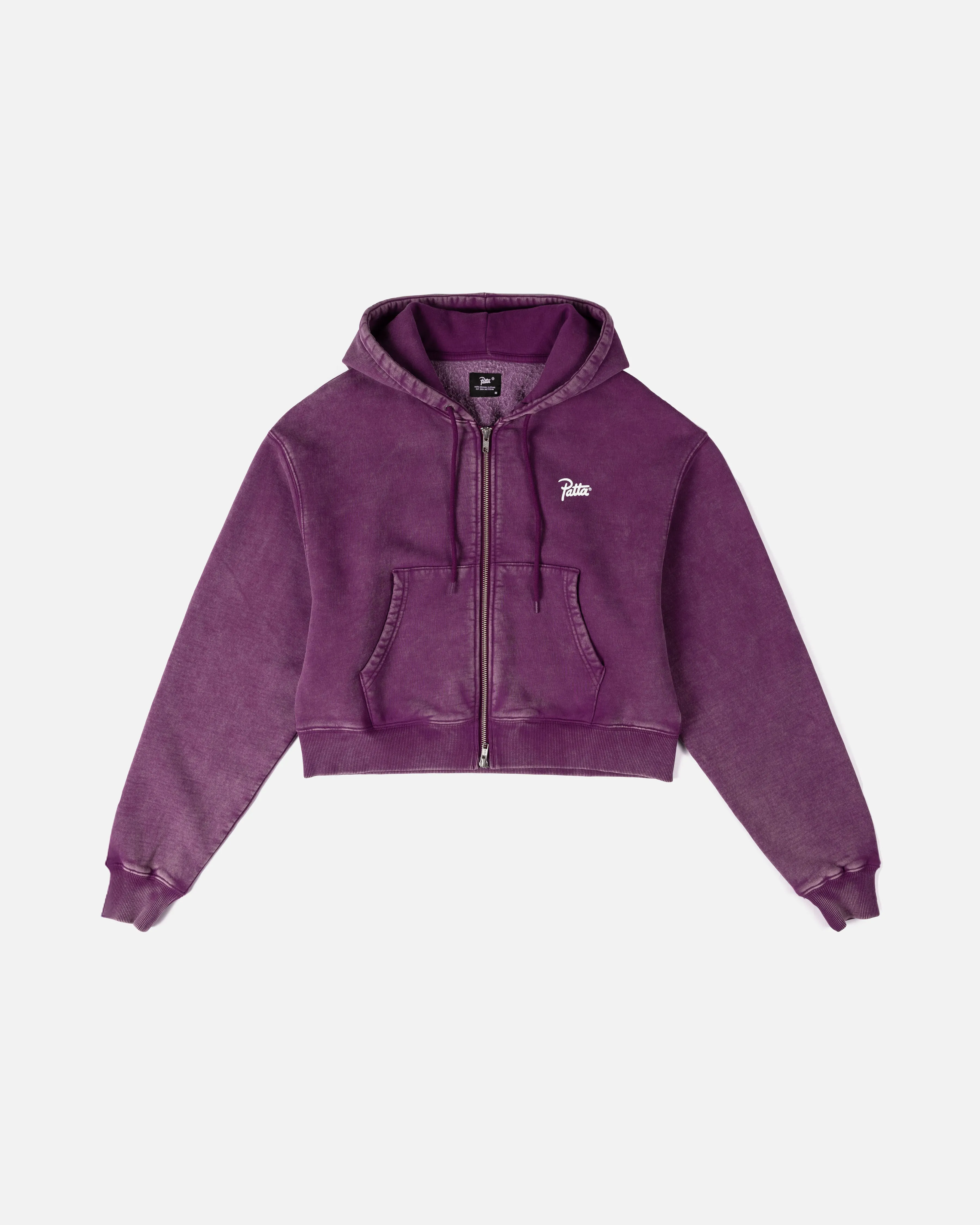 Patta Femme Acid Wash Cropped Zip-Up Hooded Sweater (Dark Purple ) sold by Patta
