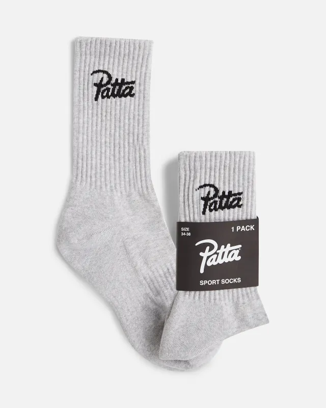 Patta Script Logo Sports Socks (Melange Grey) sold by Patta