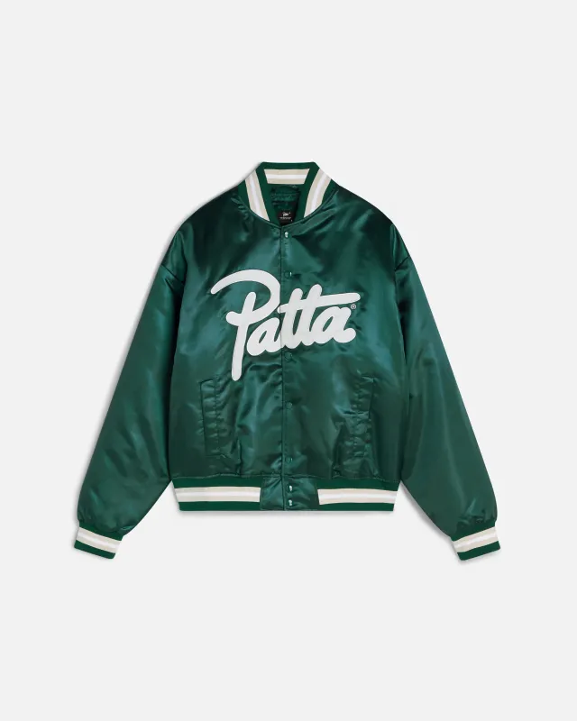Patta Script Logo Satin Varsity Jacket (Bistro Green) sold by Patta
