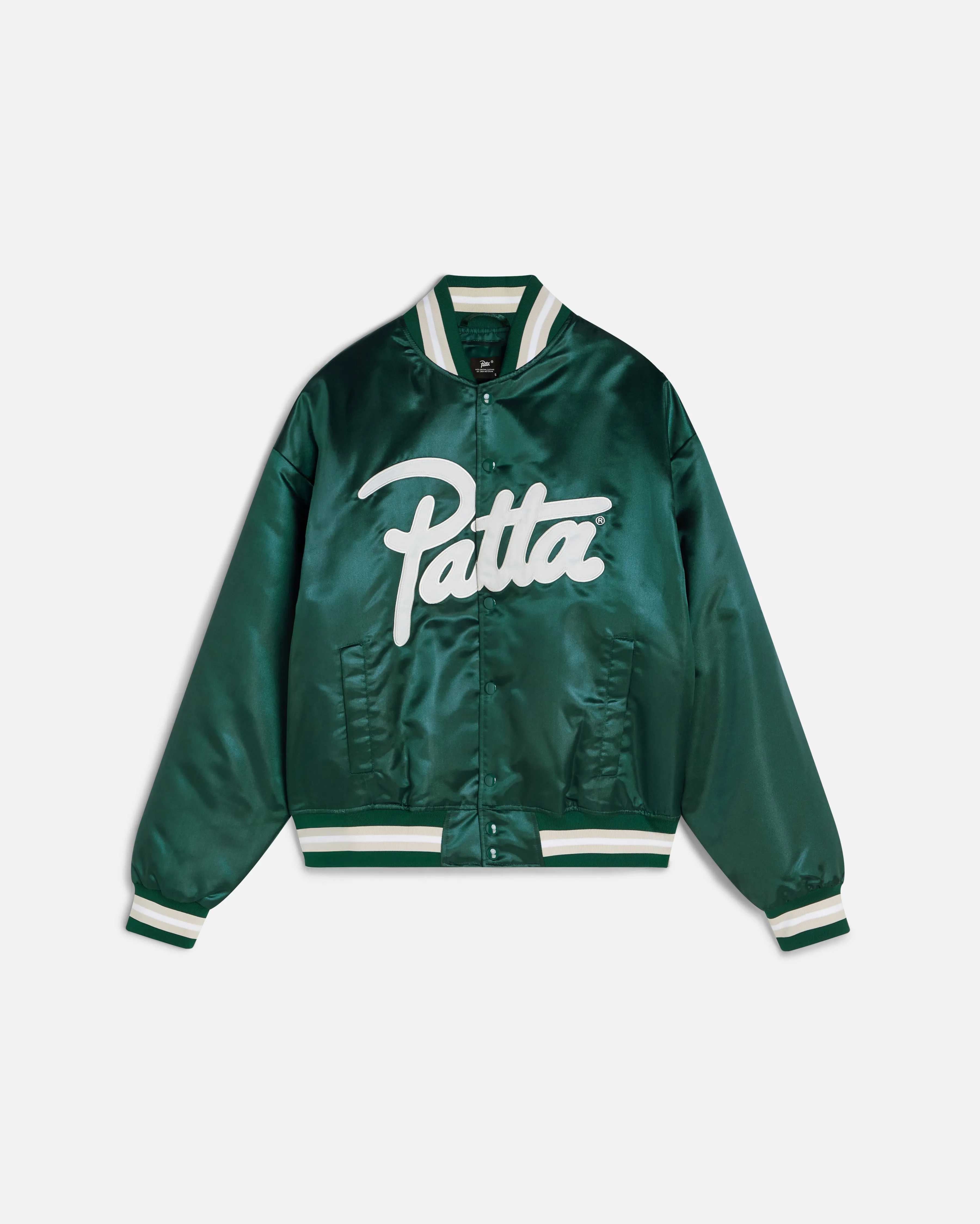 Patta Script Logo Satin Varsity Jacket (Bistro Green) sold by Patta