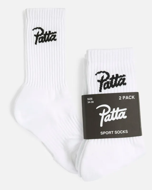 Patta Script Logo Sport Socks (2-Pack) (White) sold by Patta