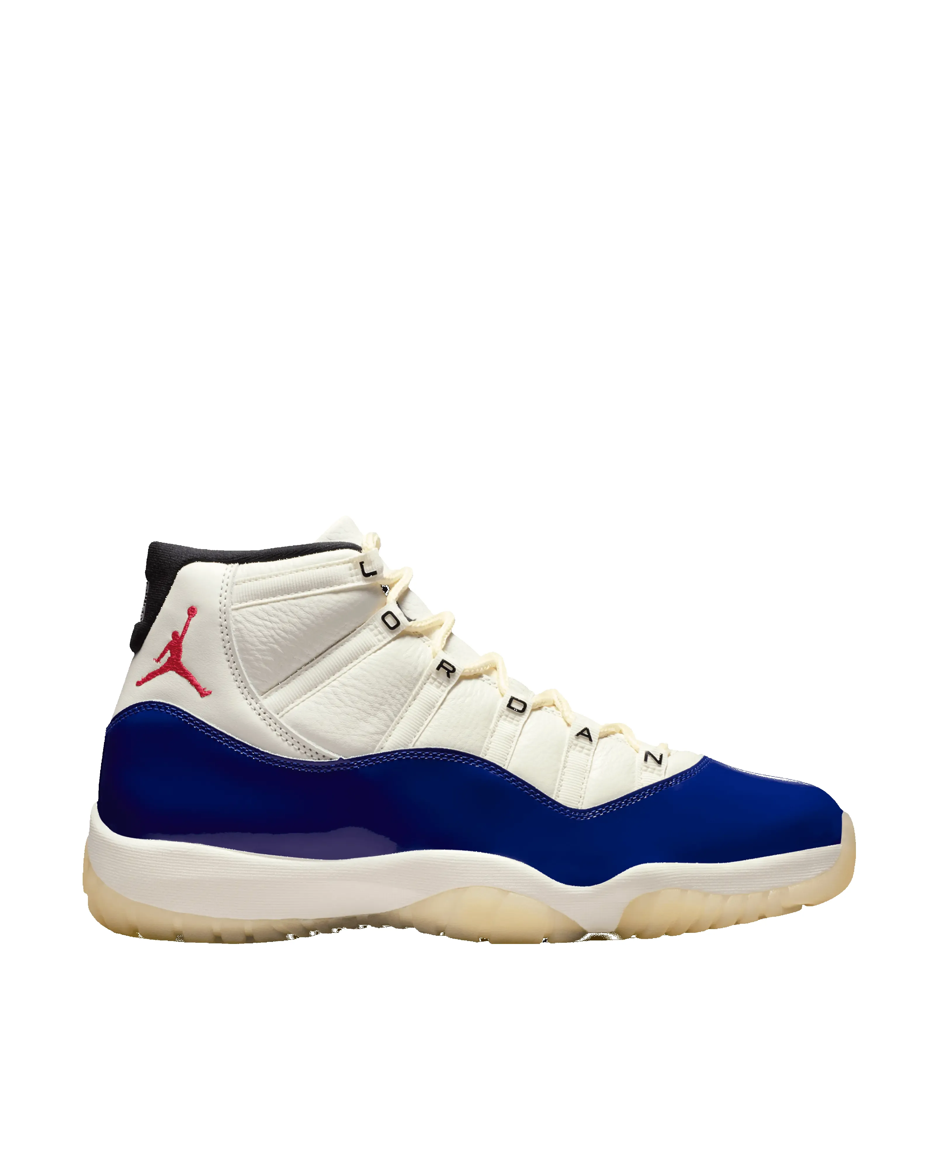 Air Jordan 11 Retro Ra (Deep Royal Blue/Fire Red-Sail-Black) sold by Patta