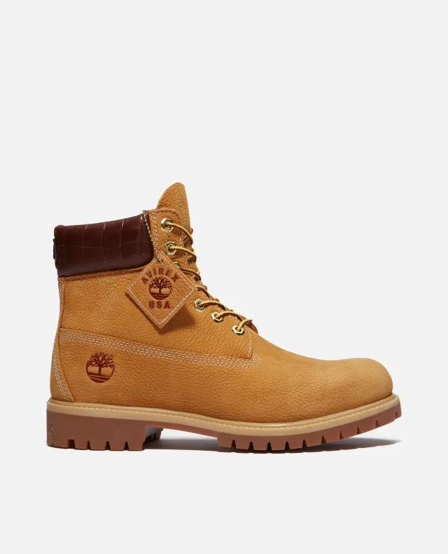 Avirex x Timberland Premium 6 INCH Lace Up Waterproof Boot (Wheat Nubuck/W MDBRN) sold by Patta